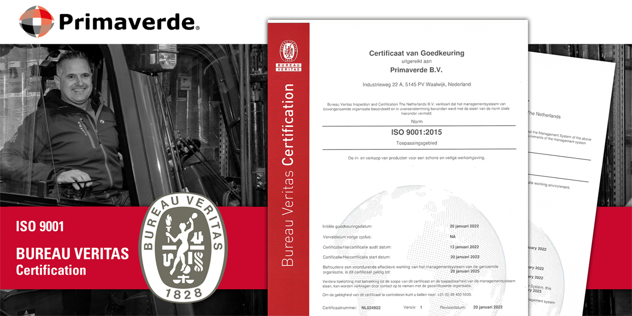 Primaverde ISO 9001 kwaliteitsnorm certificaat Veritas
